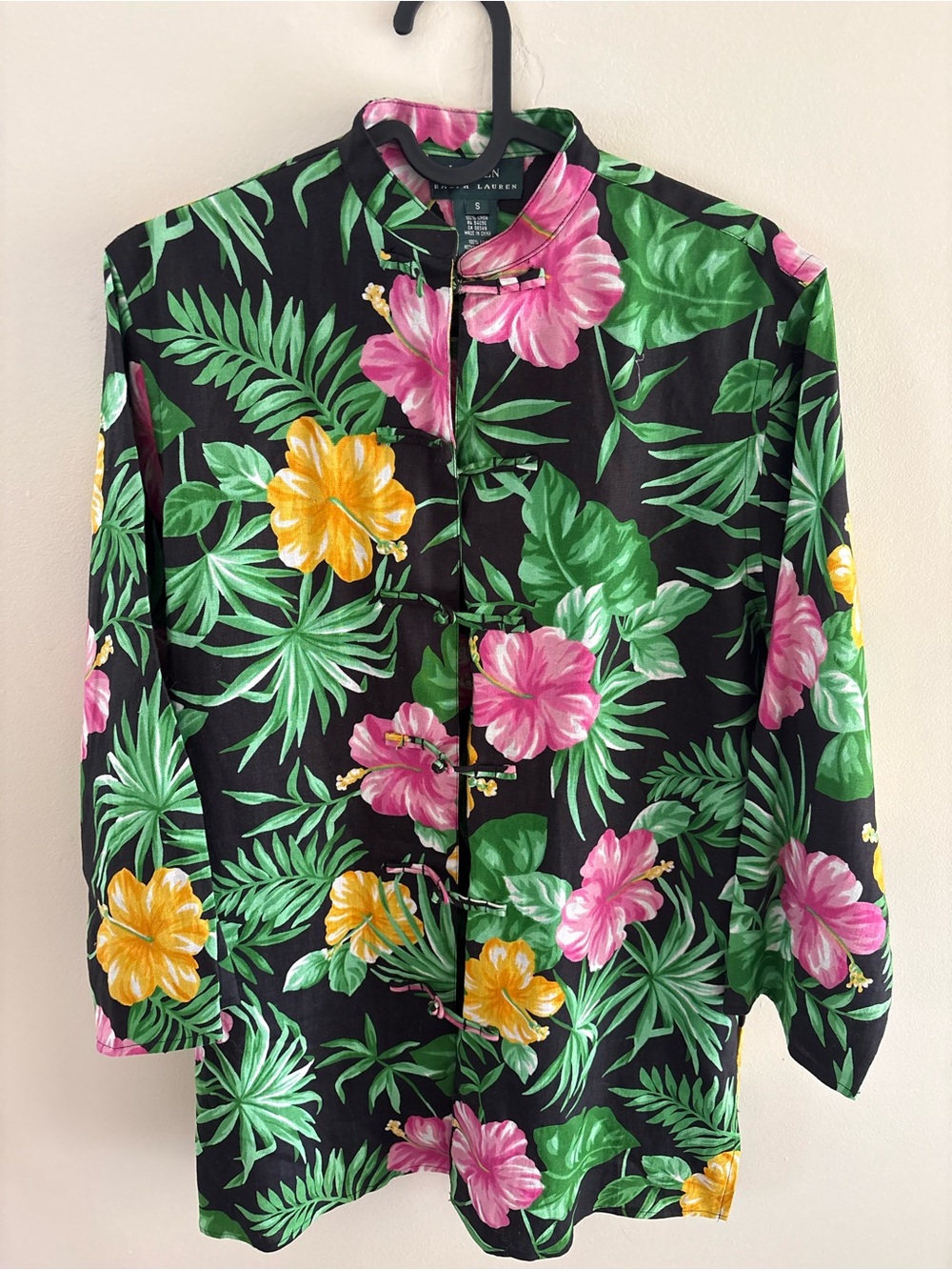 Lauren Ralph Lauren Linen Floral Frog Closure Blouse